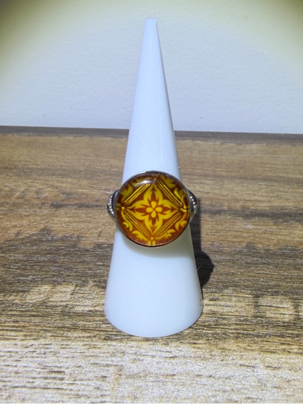 Carved Amber Silver Ring